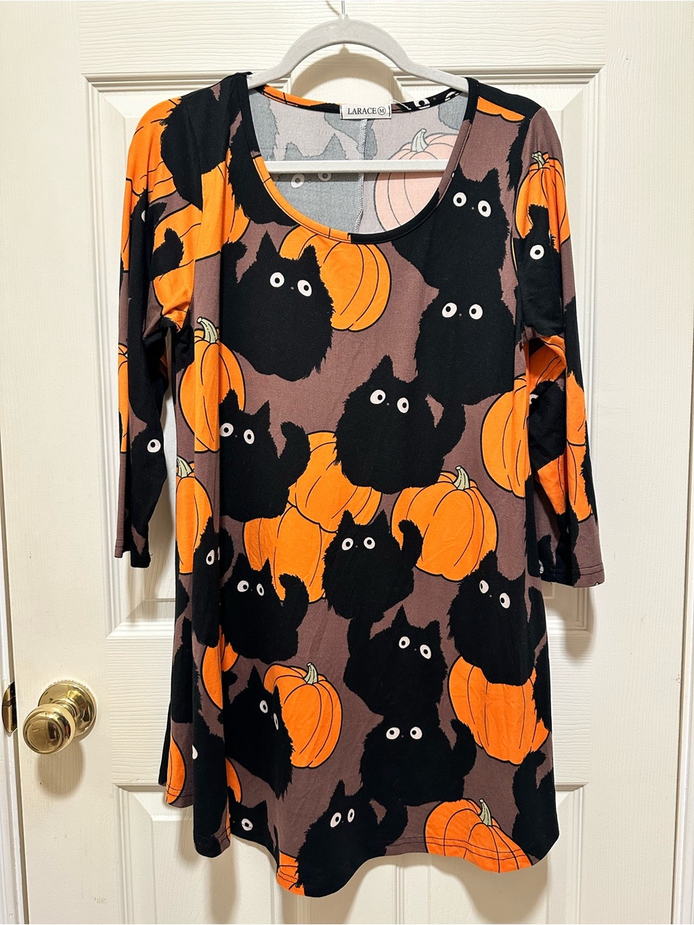 LARACE Halloween Pumpkin & Black Cat Tunic - Orange, Black & Gray
